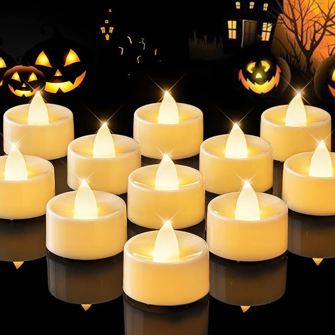 BEICHI Flameless Candles, 24Pack Battery Operated Candle, LED Tea Lights Candles Battery Operated, Flickering Fake Votives for Wedding Party Home Decor- Warm White, Ivory Base