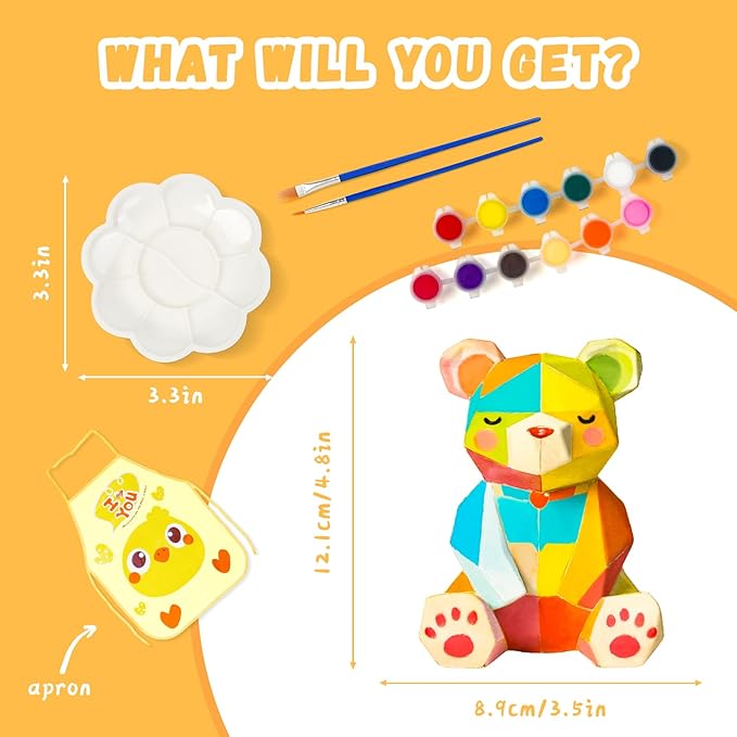 Paint Your Own Bear Lamp Kit, Arts and Crafts for Kids Ages 8-12, Arts and Crafts for Kids 4-6, Bear Gifts for 10 Year Old Girl, Art Supplies for Teens Girls Boys Birthday Ages 3 4 5 6 7 8 9 10 11 12+