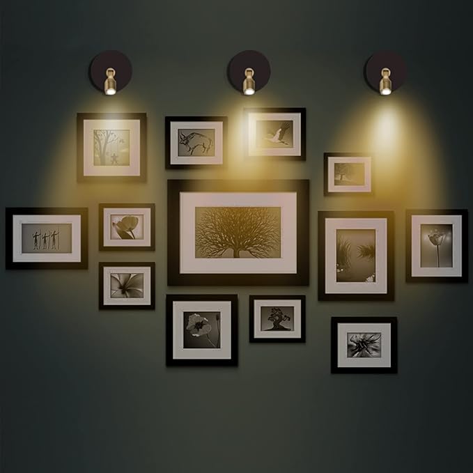 Battery Operated LED Spotlight, Picture Spot Lights, Indoor Uplighting, Puck Lights with Remote, Plants Tree Spotlight, Display Light for Paintings Dartboard Portrait-Gold