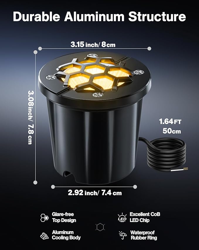 HIBOITEC Low Voltage Landscape Lights 12W, LED Outdoor In-Ground Lights 1200LM Ultra Bright Waterproof IP67 Pathway Lights, 12-24V AC/DC Landscape Lighting for Yard Garden Tree Uplighting, 12 Pack