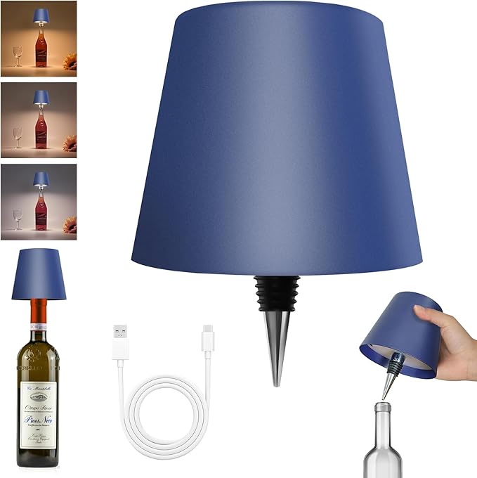 2025 New Wireless Bottle Lamp - LED Bottle Lights for Liquor & Wine Bottles, Cordless Lampshade, Whiskey Bottle Top Light, Bottle Stopper Night Light Kit, Rechargeable 3-Tone Touch-Dimmable