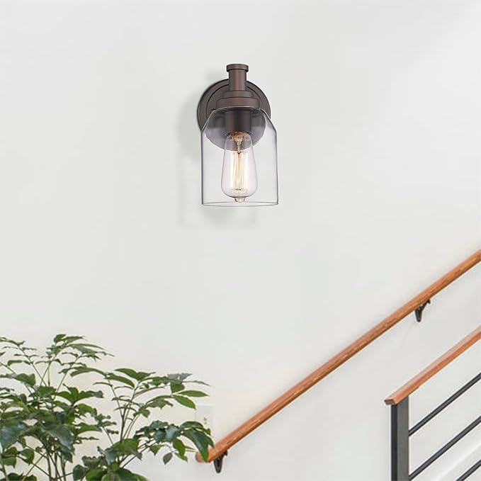 zeyu Farmhouse Vanity Sconces Lights for Bathroom, 1-Light Vintage Bathroom Wall Light Fixture with Clear Glass Shade, Oil Rubbed Bronze Finish, ZG33B ORB