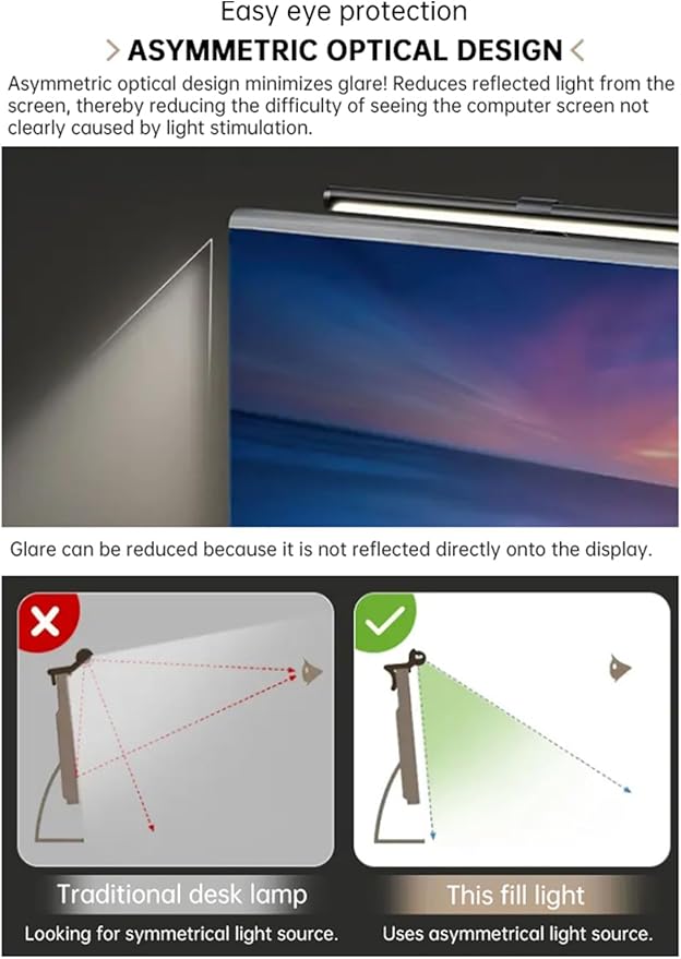Computer Monitor Light Bar, Desk Lamp with No Glare & Even-Desk LED, 20°-50° Tilt, 4 Color Temperatures for Laptop, Computer Monitor, Task, Outdoor
