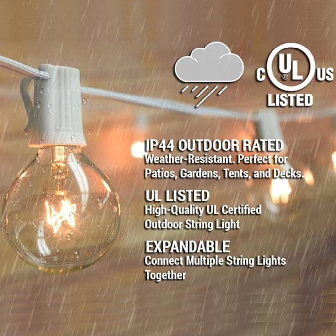 50 Pack G40 Light Bulbs Replacement, 120V 5W Clear Globe G40 Outdoor String Lights Bulbs Replacement, C7 or E12 Candelabra Base Wax Warmer Light Bulbs, 2200K Warm White Vintage Incandescent Bulbs