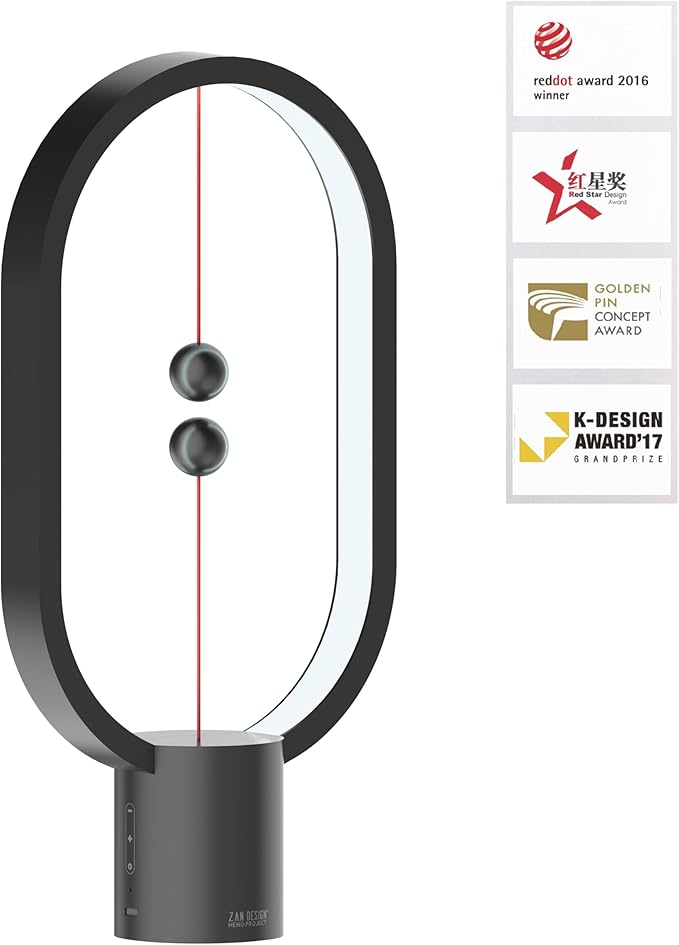 Heng Soft-Glow Balance Desk Lamp for Nightstand Or Bed - Modern Table Mood Lighting with Dimmer Switch - Cute Decorative Gift for Bedroom, Living Room, Office & Dorm (Black)