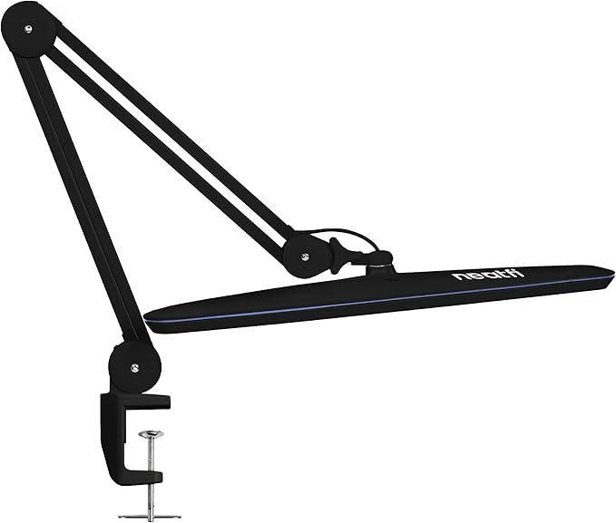 Neatfi XL LED Desk Lamp with Clamp – 2,200 Lumens, 23” Wide, Dimmable Task Light for Office, Study, Crafting & Nail Techs (Non-CCT with Clamp, Black)