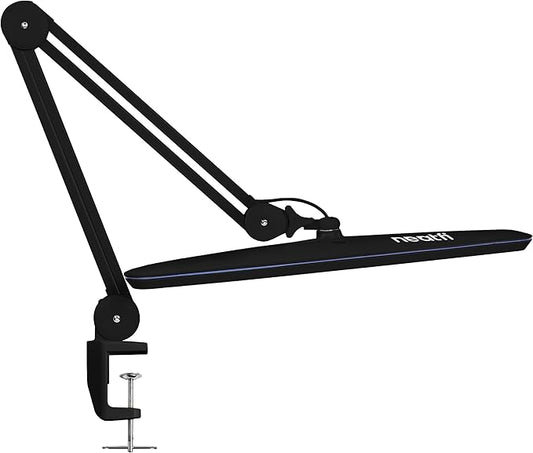 Neatfi XL LED Desk Lamp with Clamp – 2,200 Lumens, 23” Wide, Dimmable Task Light for Office, Study, Crafting & Nail Techs (Non-CCT with Clamp, Black)