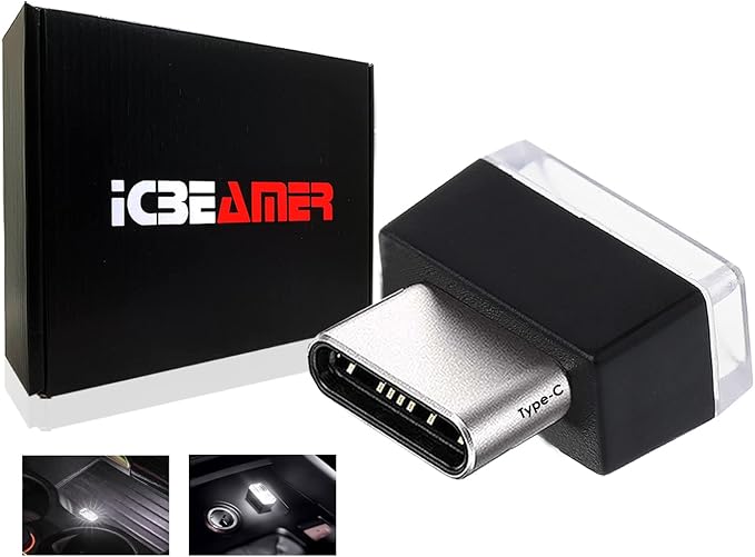 ICBEAMER Type C Adapters Atmosphere Light, [Color: White] | Universal Plug-in Miniature Night Light for Car Interior and Trunk Ambient Lighting, Easy Installation, Energy Efficient LED Technology