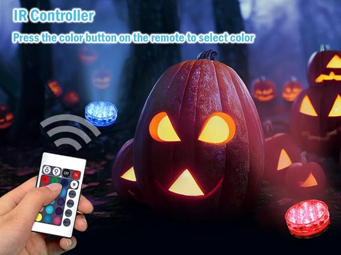 Submersible LED Lights, 4PCS Waterproof Underwater Remote Controlled Battery Operated Wireless, Multicolor Submersible Led Lights for Christmas, Pond, Party, Wedding, Vase Base Decorations