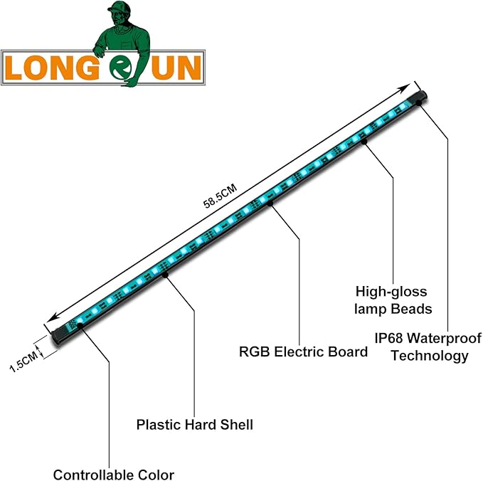Longrun LED Strip Color Changing Garden Show Lights for Pond Spillway Waterfall, APP Control Waterproof Lighting Bar for Home Decoration Pool Fountain Landscape Lighting, Aquarium-22.36"