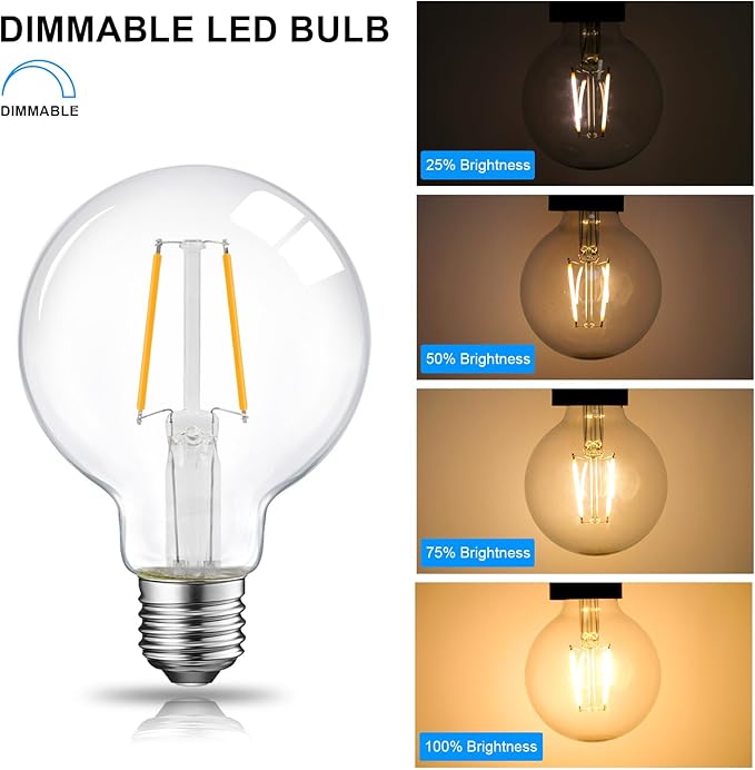Energetic 12-Pack 5W Dimmable LED Globe Light Bulb, G25 LED Vintage Light Bulb, 60W Equivalent, 500Lumens, 2700K Soft White, E26 Base, ETL Listed