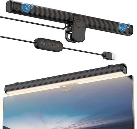 Smiling Shark Monitor Light, BY-03 Screen Light Bar No Glare Memory Mode Eye Caring 3 Color Temperature Dimmable 90°Rotatable USB Powered LED Monitor Lamp with Magnetic for Office Laptop