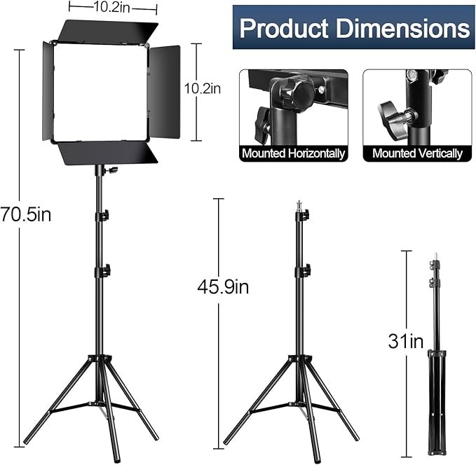 14" LED Studio Lights，60W Photography Lighting Kit，2800-6500K Dimmable Photo Video Light for YouTube,Video Recording,Game Streaming