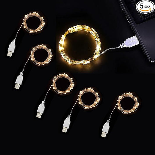 Sokelinn-six 2m 20 LEDs Fairy String Lights, USB Powered String Light for Desk Office Christmas Tree Party Decoration (Warm, 5)