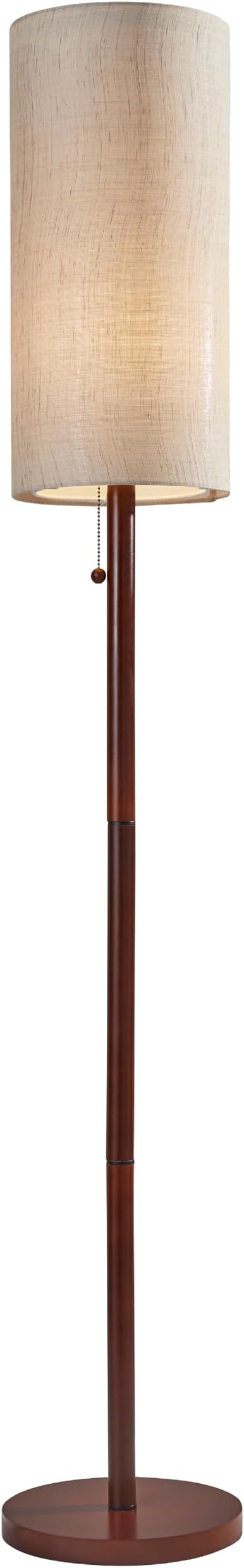 Adesso Floor Lamp with Walnut Wood Finish and Beige Linen Lampshade – Mid-Century Modern Bedroom, Home Office Lighting, or Living Room Decor, 65” x 16”