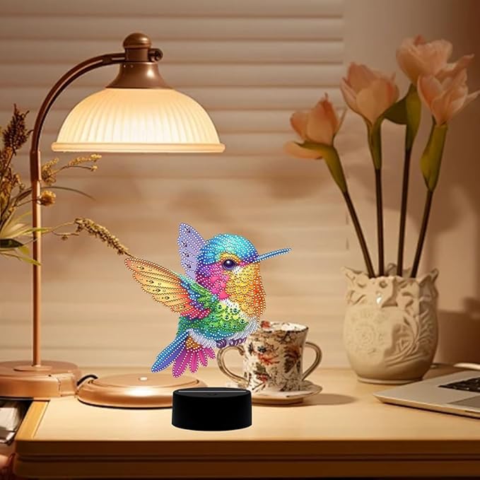 Hummingbird Diamond Art Painting Night Light,Diamond Art Painting Kits Desktop Touch Lamp Ornaments for Tabletop Decor Diamond Art Accessories for Adult Beginner Bedrooms Living Room