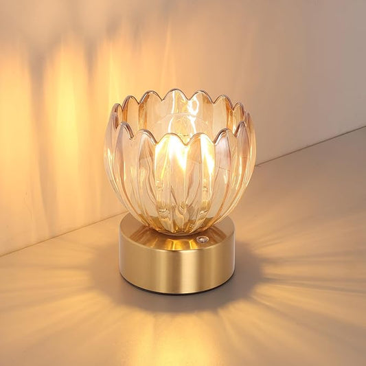 Cordless Small Table Lamp with 5200mAh Battery & Touch Control, Battery Operated Tulip Table Lamp with 3 Colors, Rechargeable Mini Table Lamps for Bedsides, Bedroom, Nightstand (Amber)