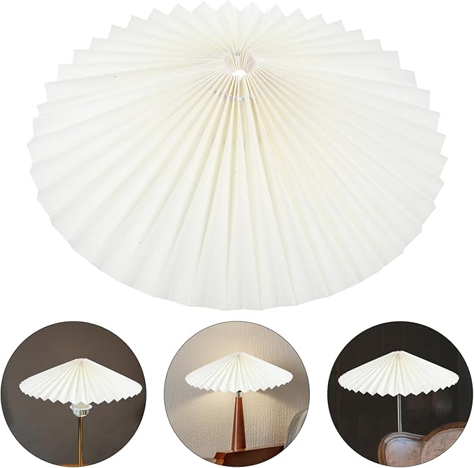 12.20 Inch Pleated Fabric Umbrella Lampshade with Rotatable Iron Frame Soft Light Diffuser Table Lamp Shade for Home Decoration