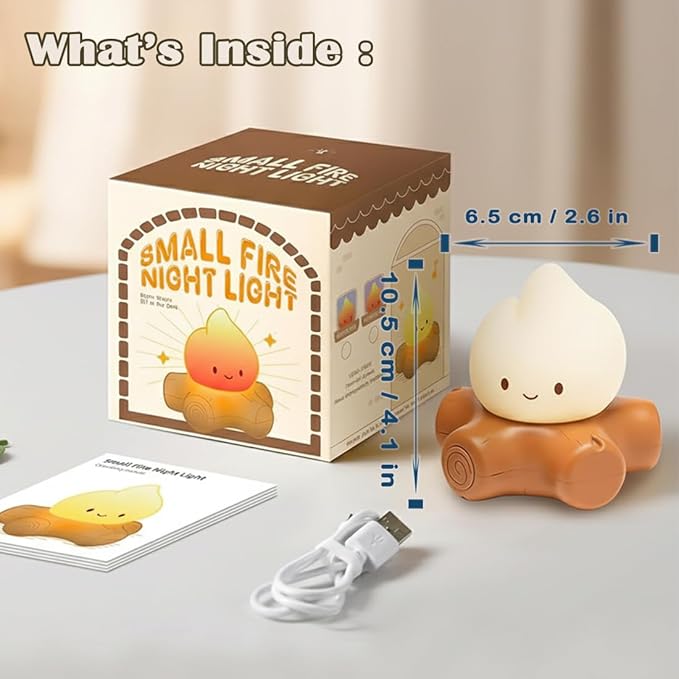 Campfire Night Light, 5 White Noise Mode, Cute Bonfire Gifts, Silicone Night Light with Candle Mode, Rechargeable Bedroom Decor, Gift for Children, Teens, Adults, Halloween, Christmas & Birthdays