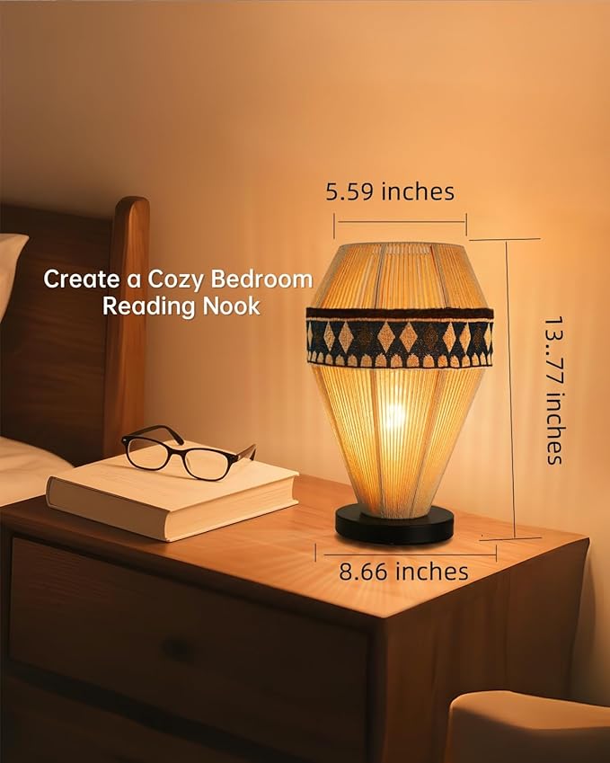 Table Lamps for Living Room - Bedside Lamps for Nightstand, Vintage Night Stand Lamp with Remote Boho Lamp for Bedroom Kids Room Living Room Office