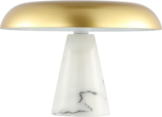 SAFAVIEH Lighting Collection Vaughan Brass Gold/White Modern Dome Mushroom 10-inch Table Lamp for Bedroom, Living Room, Home Office, Desk, Nightstand (LED Bulb Included)