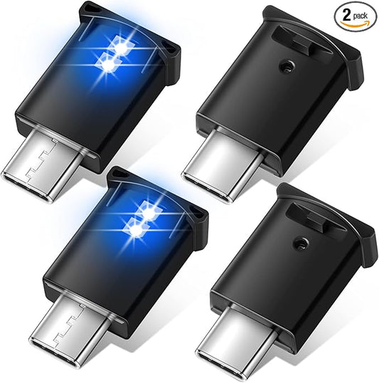 Frienda 2 Pieces Mini USB LED Light, Car LED Interior Lighting 5v Smart USB Atmosphere Light, Laptop Keyboard Office Decoration Night Lamp, Adjustable Brightness, 8 Colors (Type C)