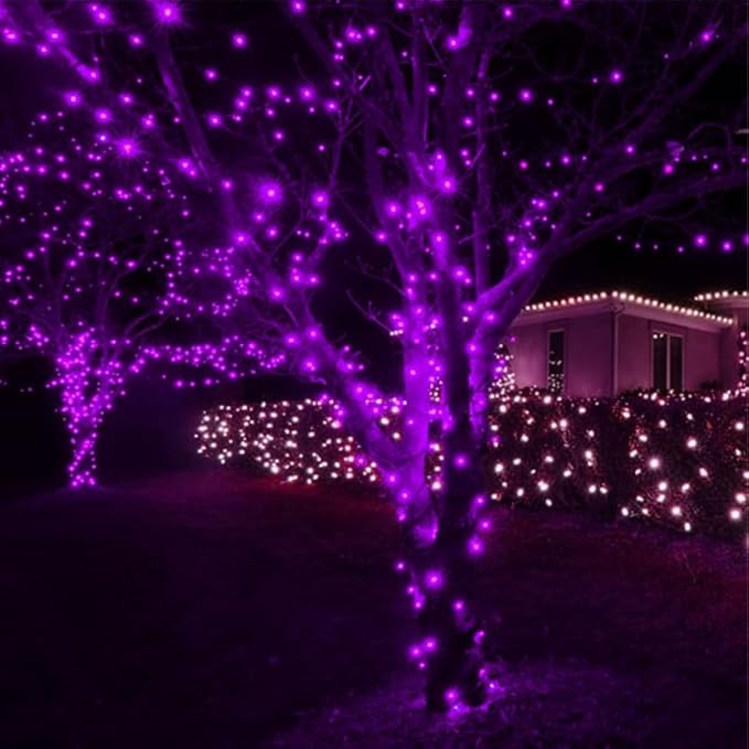 Purple Halloween Lights Battery Operated,6PK18Ft 50 LED Mini String with Timer 8 Modes Twinkle Light Outdoor Waterproof for Tree Garland Decor