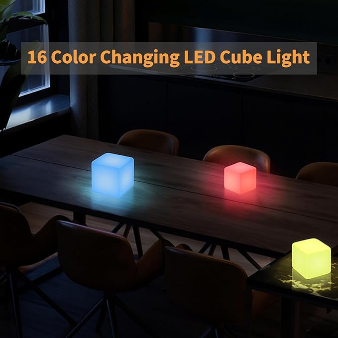Borelor LED Cube Light, 6-Inch Rechargeable & Remote Control Mood Lamp, 16 Color Changing Glowing Night Light, Dimmable Decorative Lighting for Home/Party/Bar/Wedding