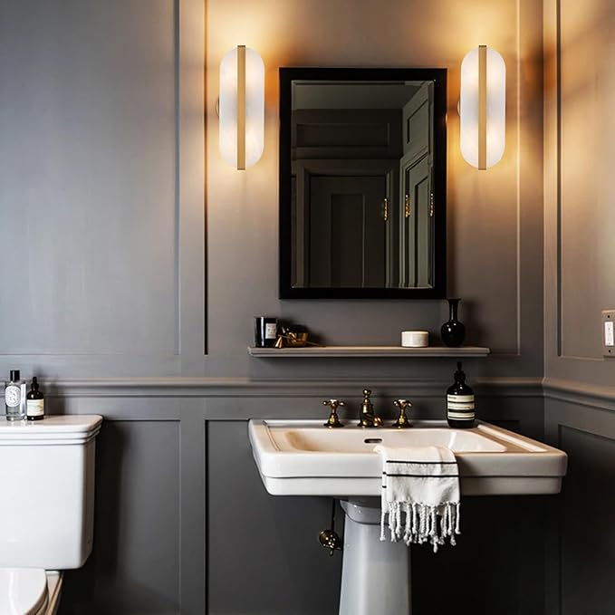 Natural Alabaster Wall Sconces Set of Two Marble Wall Sconces Gold Bathroom Vanity Wall Light Fixtures Modern Oval Stone Wall Lamp for Bedroom Living Room Hallway Restaurant Stairs