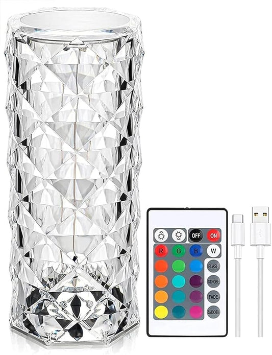 Rose Diamond Table Lamp RGB Color Changing Crystal Night Light, Touch Control Bedside Lamp with USB Rechargeable & Remote, Atmosphere Lamp for Mother's Day Valentines Wedding Decoration