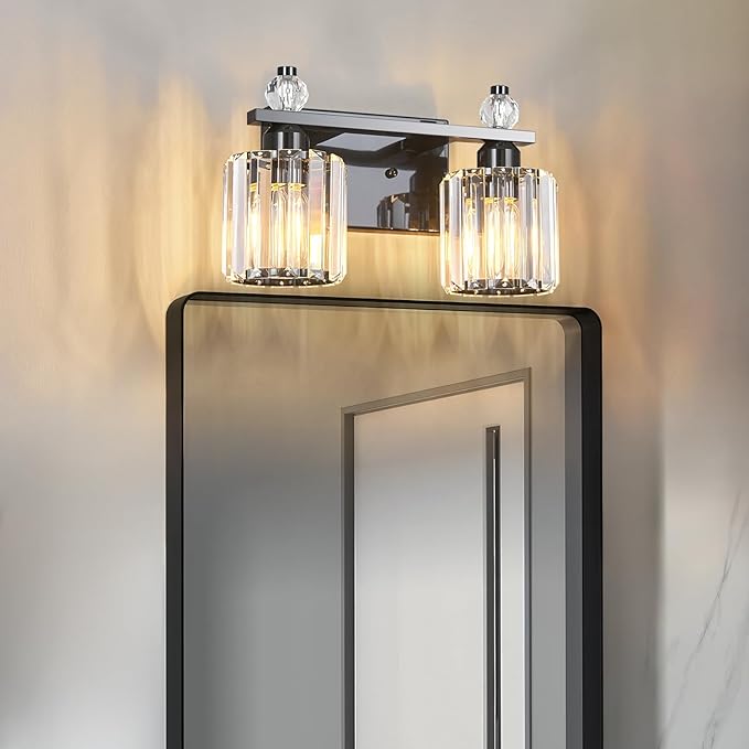 Bathroom Vanity Lights 2-Light Plating Black Modern Crystal Vanity Light Fixtures Over Mirror Crystal Bathroom Vanity Lighting Fixtures