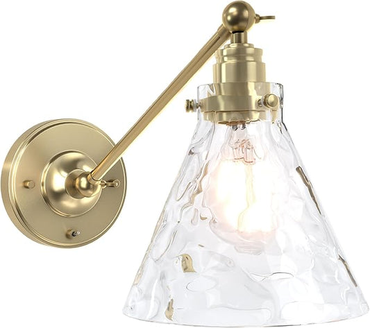 Industrial Vintage Slope Pole Wall Mount Single Sconce with Funnel Flared Clear Glass Shade, Swing Arm Wall Sconce Light Lamp Fixture Hardwired