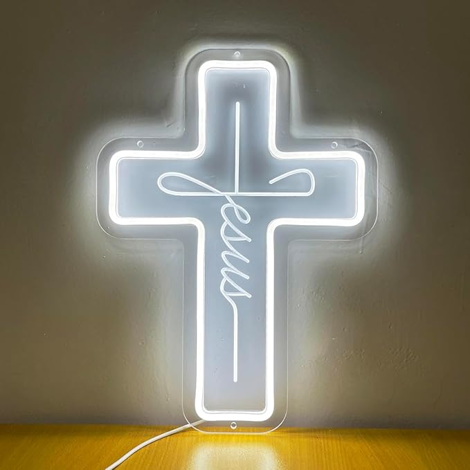 Jesus Cross Neon Sign Dimmable Led Neon Light Cross Art Decor Neon Cross Sign for Wall Decor, Bedroom, Christian Decor, Religious Room, Kid Room, Easter, Christening Day Decor