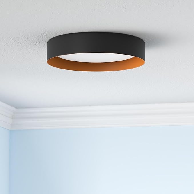 Bargeni 16.5 Inch LED Ceiling Light Fixture, Dimmable Flush Mount Matte Black With Gold Inside, 3000K/Warm White/30W, Modern Light Fixtures Mount for Bedroom, Outdoor, Foyer