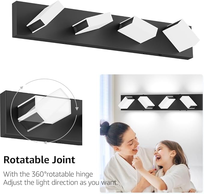 Aipsun 5 Color Temperature 4 Lights Black LED Vanity Lights Dimmable Acrylic Modern Matte Black Bathroom Vanity Lighting Fixtures Bathroom Wall Light Fixtures Over Mirror