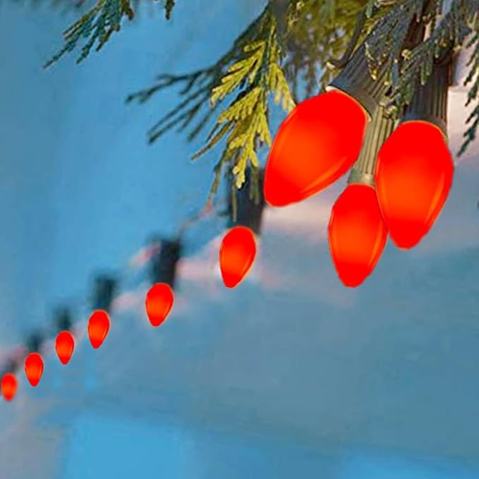 25 Pack C7 Ceramic Christmas Replacment Bulbs, Red Light Bulbs for E12 Candelabra Base Outdoor/Indoor Christmas String Lights, 5 Watt
