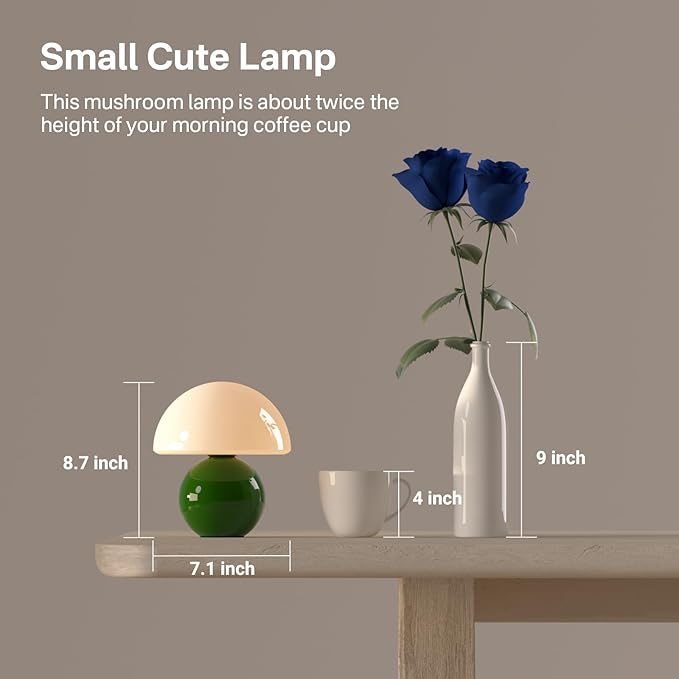 Mushroom Lamp Table Lamp for Bedroom,Desk Bedside Small Lamps for Living Room Night Stands,Mushroom Decor Cute Mini Modern Mid Century Lamps,Unique Aesthetic Home Decor(Christmas Green)