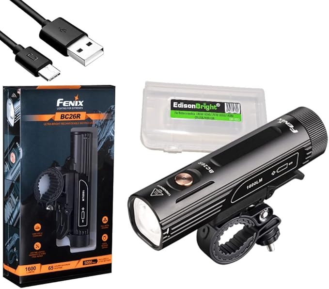 Fenix BC26R 1600 Lumen Rechargeable Bike Light with Edisonbright Battery Carrying case