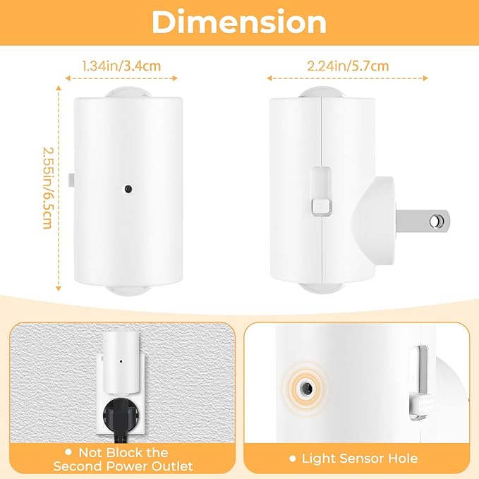 LED Night Lights Plug into Wall, Dimmable 4-Pack with Dusk to Dawn Sensor, 2700K Warm White, 0-200LM Adjustable & Rotatable Night Light for Bedroom, Hallway, Kitchen, Bathroom