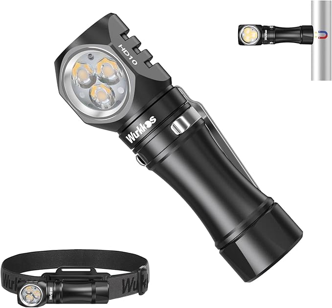 Wurkkos Flashlight Rechargeable 1200 Lumens Small Flashlights with Magnet - HD10 Right Angle Flashlight with Anduril 2.0 RGB UI, IP68 Pocket Flash Light for Headlamp Use,Working,Hiking,Climbing-4000K