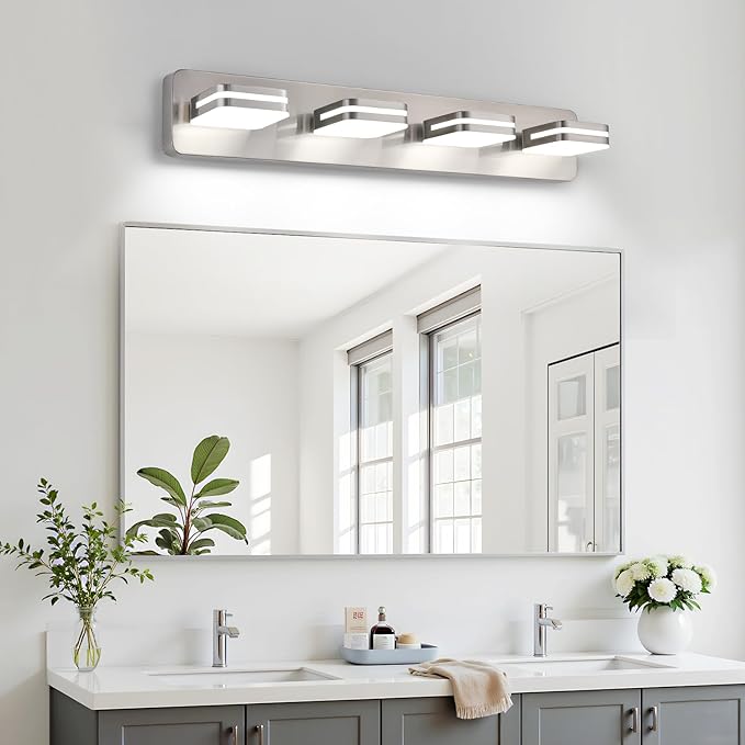 1600LM LED Modern Bathroom Vanity Light Fixtures, 360° Rotate Acrylic Brushed Nickel Vanity Lights for Bathroom, Modern Wall Lighting Fixtures Over Mirror Kitchen Living (Natural White Light 5000K)