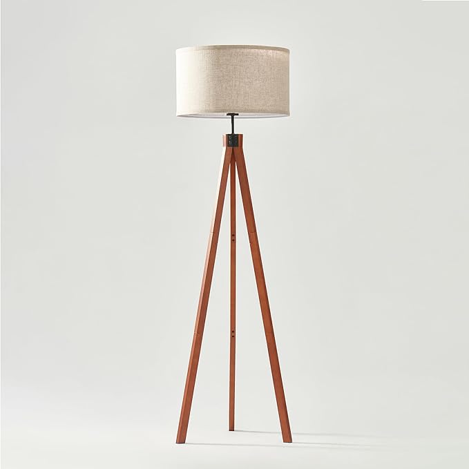 Brightech Eden Tripod Floor Lamp, Dimmable Standing Lamp with Solid Wood Legs for Bedroom Reading, Tall Tree Lamp for Offices, Modern LED Lamp for Living Rooms, Great Living Room Decor - Havana Brown