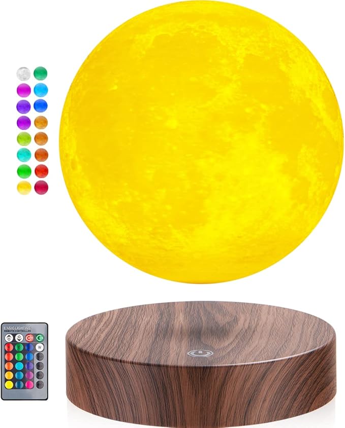 Floating Moon Lamp, Magnetic Levitation Spinning 3D Printing Moon Light Levitating Lamps Globe with 16 Colors Modes LED Moon Night Lights, Room Decor, Creative Gift for Kids Friends