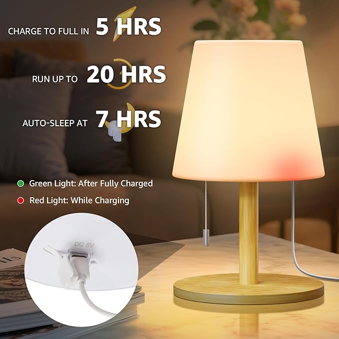 uuffoo Shower Lamp Waterproof Warm White & RGB Shower Light Dimmable LED Rechargeable Table Lamp Cordless Outdoor Lamps Portable for Indoor Outdoor Bathroom Home Patio H9.8in D6.3in (Bamboo)