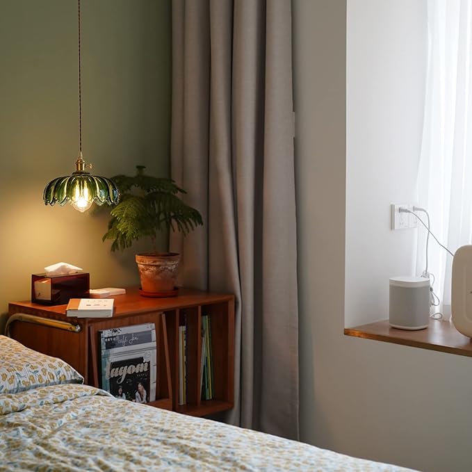 Plug in Pendant Light Fixtures: Hanging Light Plug in Green Glass Hanging Lamp, Pendant Lighting for Kitchen Island, Bedroom, Dining Room, Living Room, E26 No Bulb