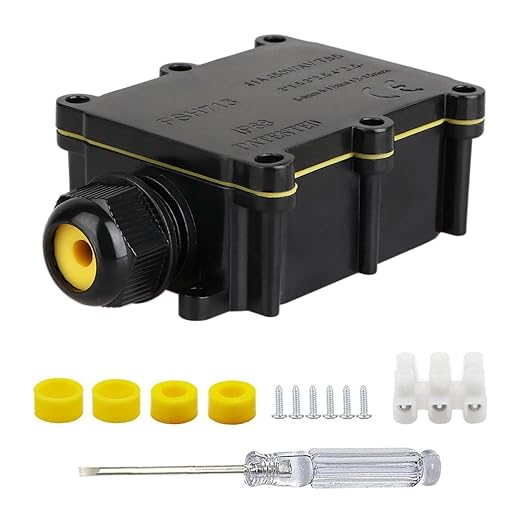 Helunsi Waterproof IP68 External Junction Box, 2 Way Outdoor Junction Box, Underground Plug Line Coaxial Cable Connector Wire Range 5 to 15mm Electrical Power Cord Weatherproof Junction Boxes - Black