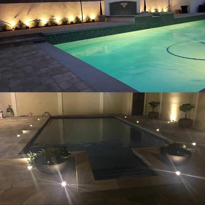 Junview Low Voltage Landscape Lights with Connectors Grated Top Anti-Glare LED Well Lights 12V-24V Waterproof Outdoor In-Ground Light 3000K Landscape Lighting for Garden Yard Deck Pathway (4)