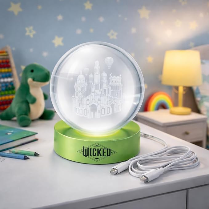 Wicked Globe Light Crystal Orb Lamp with Color Changing LED Glow, USB Powered Night Light with Wooden Base, Decorative Ambient Accent Light for Bedroom, Desk, Kids Room Gift