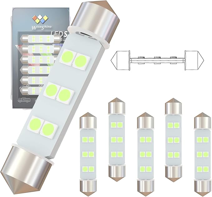 360 deg DC 12V 44mm Festoon 578 LED Bulbs 211-2 569 LED Car Bulb Ice Blue for Boat RV Automotive Interior Dome Glove box Trunk courtesy Lights (Pack 6)