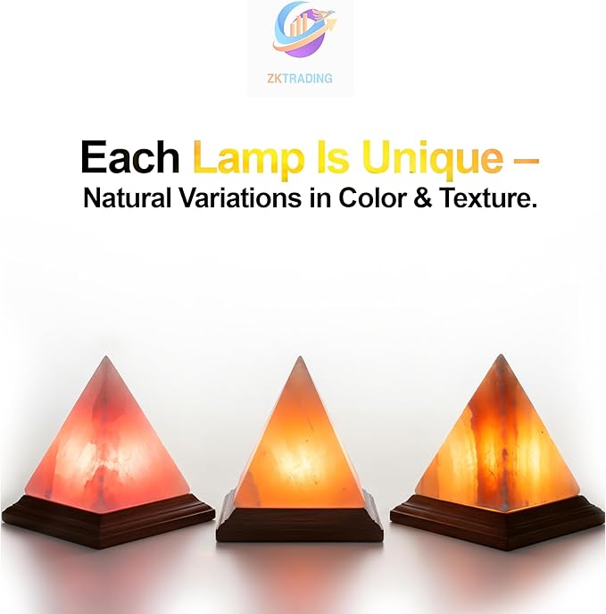 Himalayan Pink Salt Pyramid Lamp 7 Inch Tall with Dimmer Switch, Handcrafted Natural Crystal Salt Lamp, Warm Yellow Glow Night Light for Bedroom, Office & Home Decor Gift
